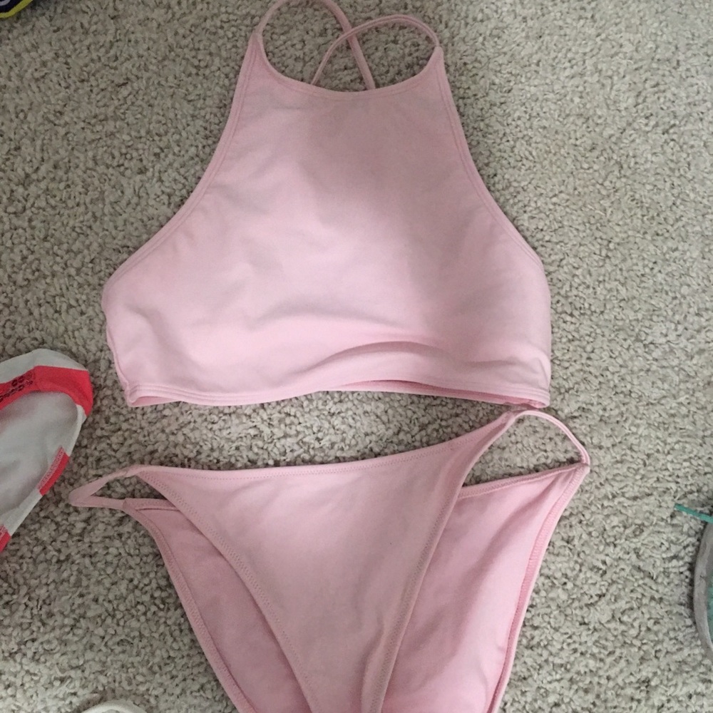 Cross back baby pink suit